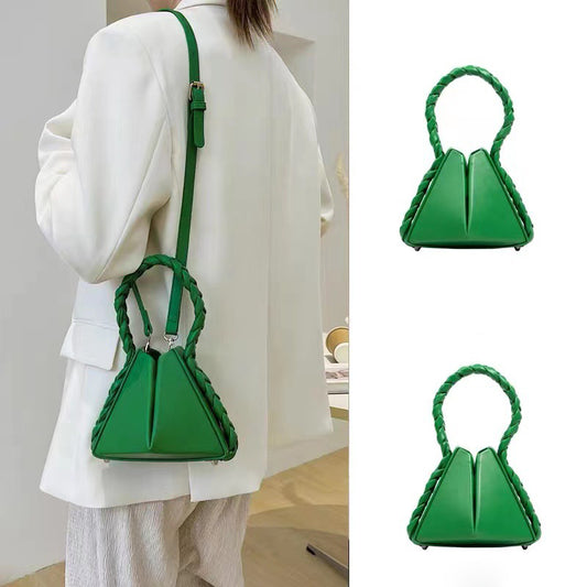 Triangle Bucket Handbags Women Clutch Purse Lady  PU Leather Shoulder Bags With Weaving Handle tas wanita