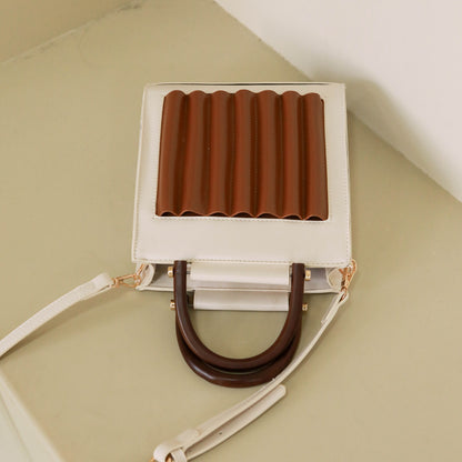 New style bag pleated wooden handle handbag female small square bag portable messenger bag