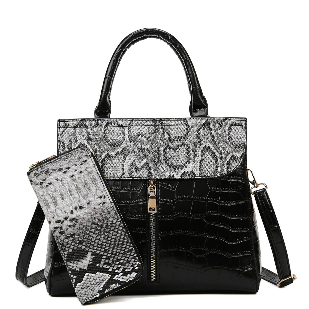 middle zipper design bag serpentine women handbag and purse
