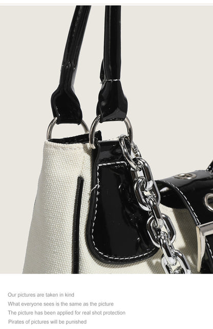 Fashionable canvas handbag casual bag women’s new 2026 patent canvas shoulder bag