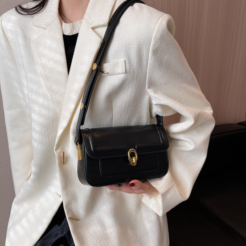 Vintage Bag 2026 New Women’s Bag Messenger Bag Trend Fashion Single Shoulder Underarm Simple Cover PU Vintage Handbags Polyester