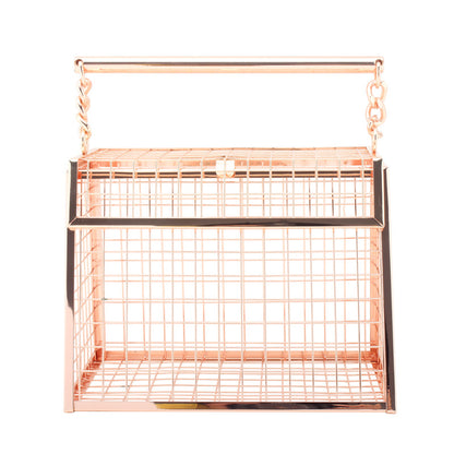 Women Evening Bags Hollow Metal Trapezoidal Gold Cages Clutch Totes Wedding Party Purse Handbag
