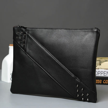 Trend outdoor PU leather black handbags motorcycle rivet punk money clutch purse