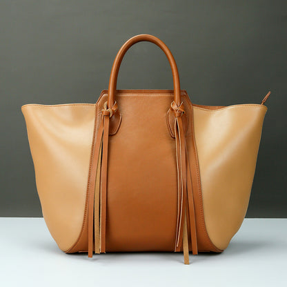 New Korean Top Grain Genuine leather Handbag  Ladies High Quality Leisure Large Tote Bag With Tassel