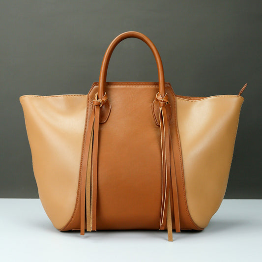 New Korean Top Grain Genuine leather Handbag  Ladies High Quality Leisure Large Tote Bag With Tassel