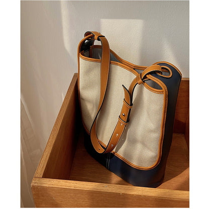 Canvas bag color blocking shoulder bag art handbag large capacity casual women’s crossbody bag