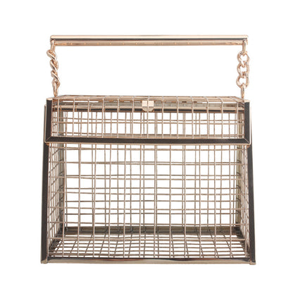 Women Evening Bags Hollow Metal Trapezoidal Gold Cages Clutch Totes Wedding Party Purse Handbag