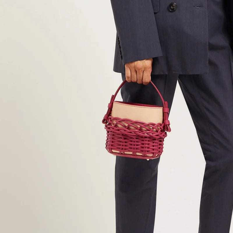 Weaving design Pu+ Canvas Vegetable Bucket Bag Luxury Designer Handbags