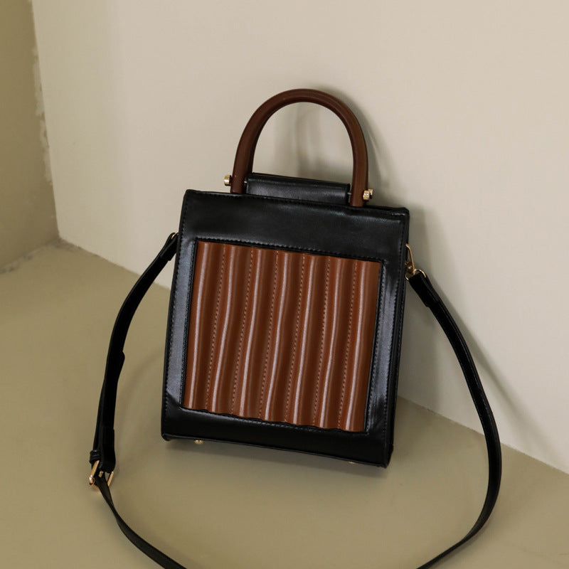 New style bag pleated wooden handle handbag female small square bag portable messenger bag