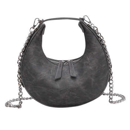New design PU luxury ladies handbag half moon shape underarm bag women crossbody bag with chain