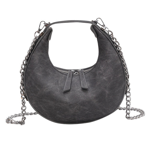 New design PU luxury ladies handbag half moon shape underarm bag women crossbody bag with chain