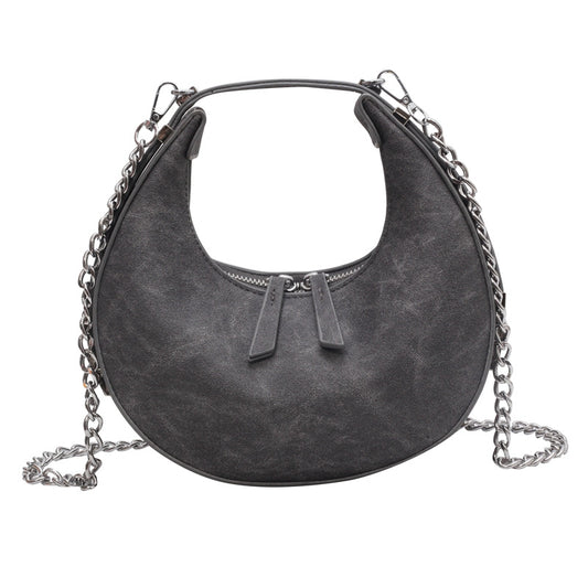New design PU luxury ladies handbag half moon shape underarm bag women crossbody bag with chain
