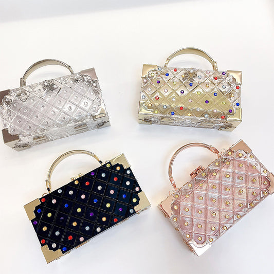 Luxury Party Prom Woman Acrylic Casual Box Clutch Purse Evening Bag 2 in 1