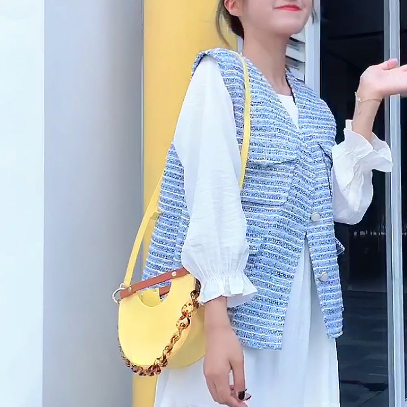 Fashion Design Acrylic Chain Hand Single Lady Shoulder Sling Bag Crossbody Women Half Circle Saddle Bag