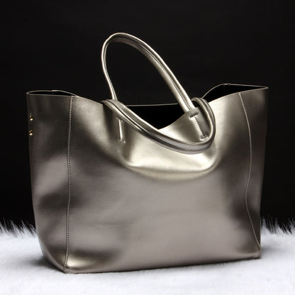 Women Real Leather Bag Fashion Tote Bag Ladies Handbag Gold Silver Tote Bag