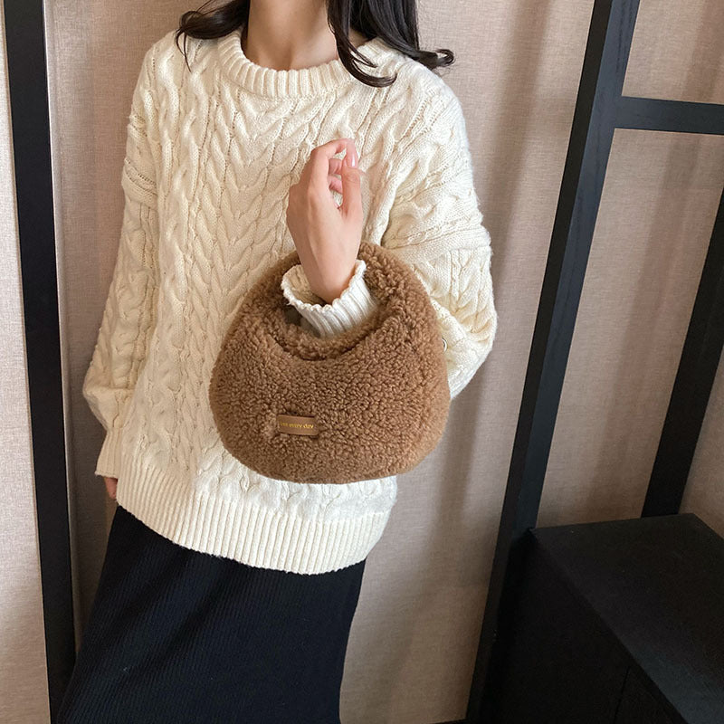 New design plush tote handbag women’s crossbody furry cute bag small fleece hand bag