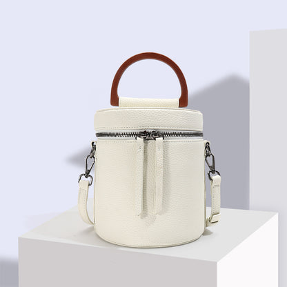 New color real leather bucket bag with wooden handle 2026
