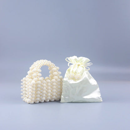 Handmade Luxury Women Pearl and Red bay Hand bag For Dinner Hand Knitting Beads Clutch For Ladies