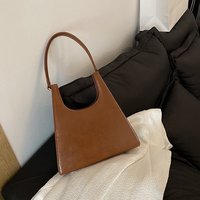 Triangle Small Tote Bags Ins Hot Hit Color Shoulder Underarm Bags Quality PU Leather Women Armpit Purses