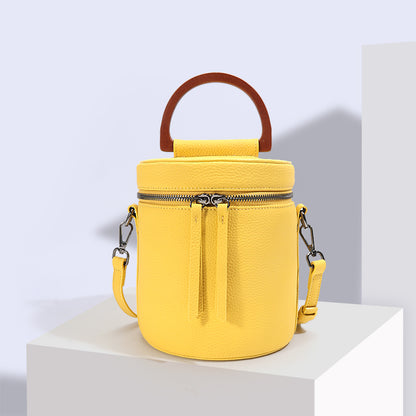 New color real leather bucket bag with wooden handle 2026