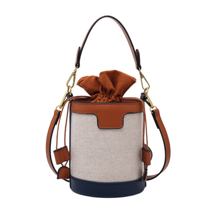 New Arrivals PU+ canvas Bucket Handbags For Women Drawstring Crossbody Bag Body Cross Purse