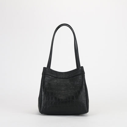New Top Grain Leather Female Elegant Leather Crocodile Pattern Handbags Cowhide Purses Bucket Bags