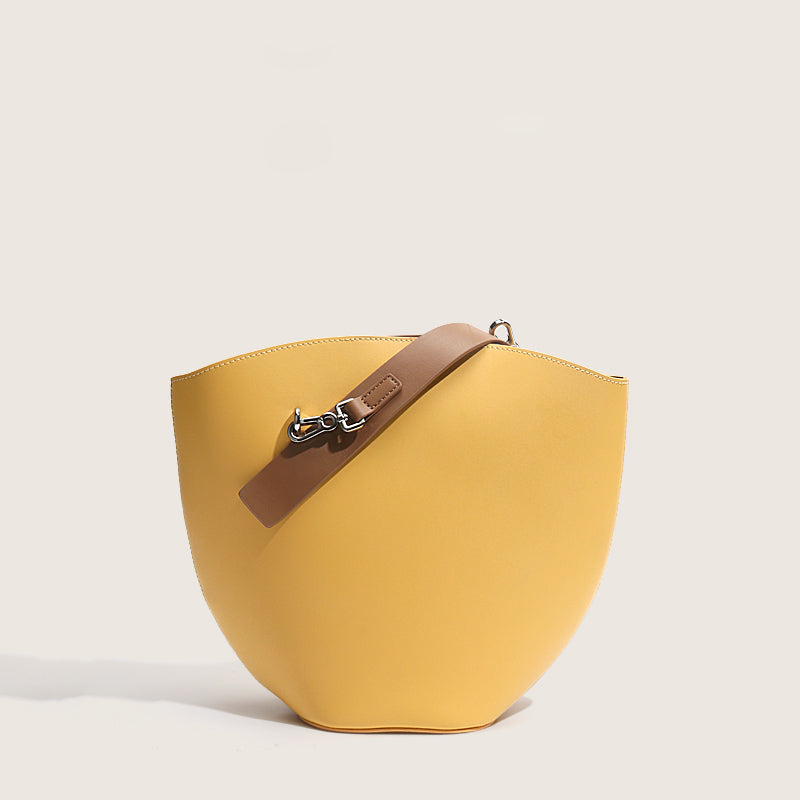 Women Luxury Bag Casual Tote Female Lemon Yellow Fashion Shoulder Handbag Lady Cowhide Genuine Leather Bucket Shopping Bag