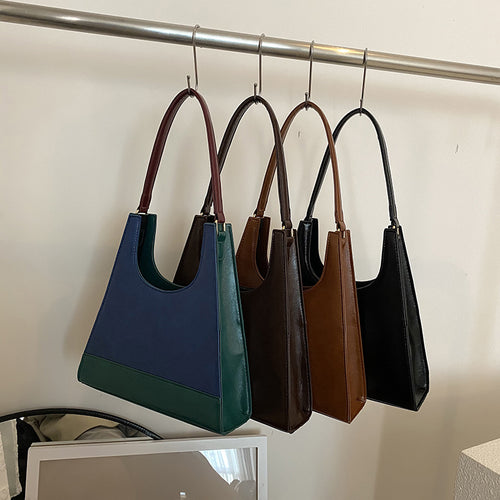 Triangle Small Tote Bags Ins Hot Hit Color Shoulder Underarm Bags Quality PU Leather Women Armpit Purses