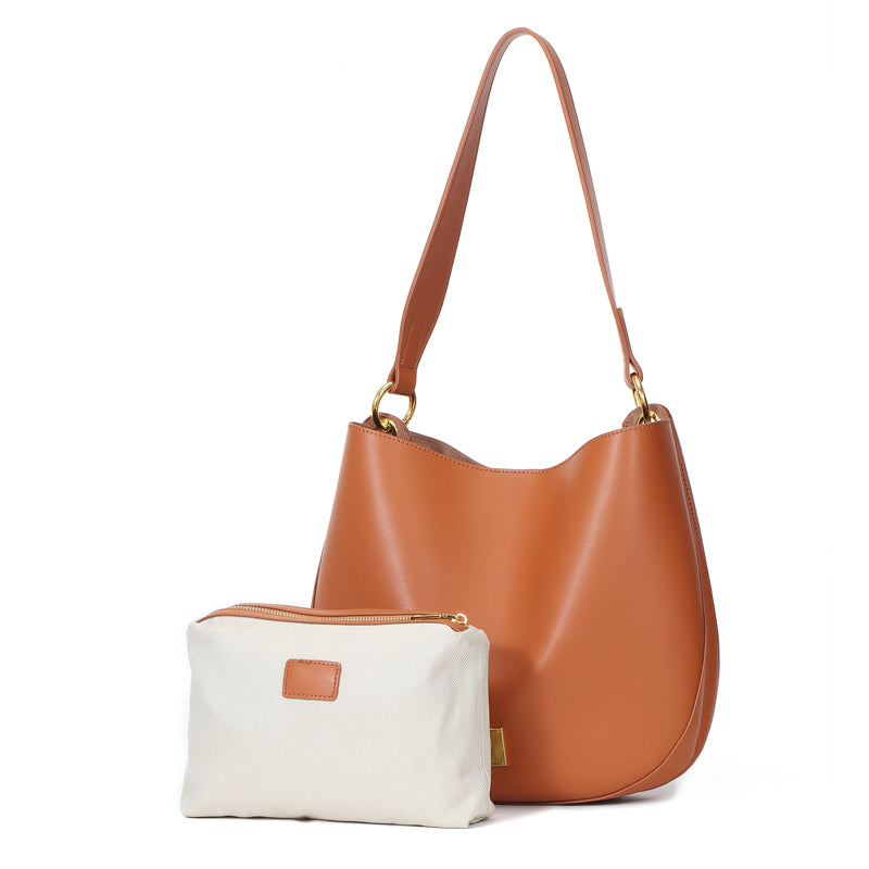 luxury changing shape leather ladies bucket bag 2 in 1 designer shoulder handbag set lady