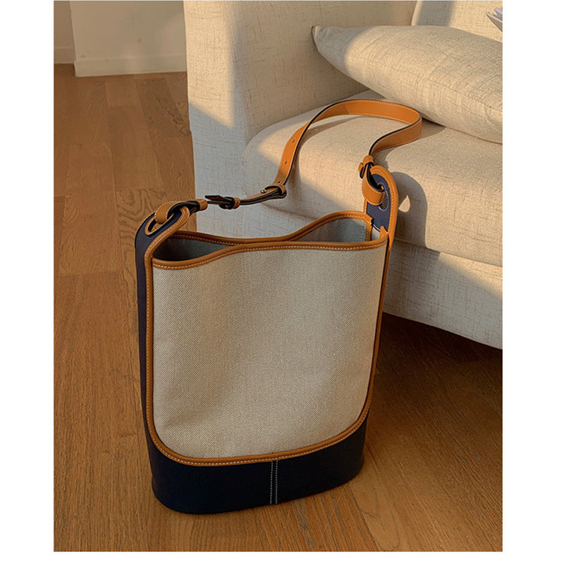 Canvas bag color blocking shoulder bag art handbag large capacity casual women’s crossbody bag