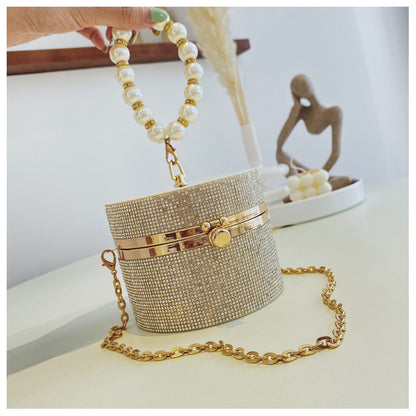 Fashion Luxury Party Clutch Cross Chain Shoulder Round Lady Handbags Women Mini Rhinestone Evening Bag