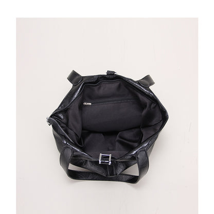 Retro Tote Basket Bag with Lock Large Capacity Bucket Bag Soft PU Leather Shoulder Bag for Women