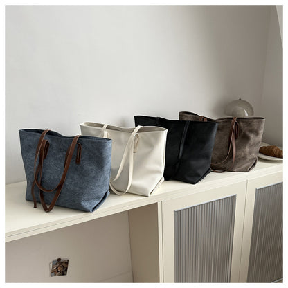 Women’s Canvas Tote Bag Retro PU Blocking Large Capacity Shoulder Date Shopping Bags Work Travel Hobo Bag