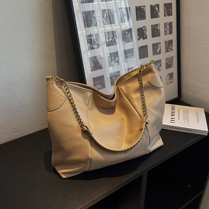 Large-capacity bag women 2026 new tote bag fashion soft leather stitching shoulder bag