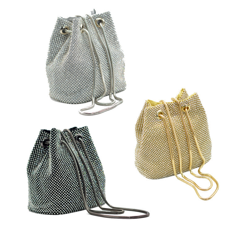 Luxury Banquet Bag With Diamonds Women Rhinestone Bucket Clutch Bag Golden Evening Purse sac a bandouliere