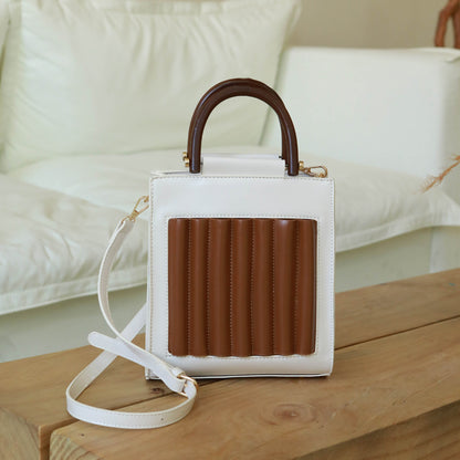 New style bag pleated wooden handle handbag female small square bag portable messenger bag