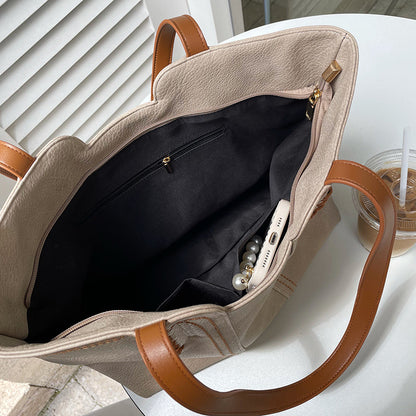 New Fashion Simple Tote Bag Retro Large Capacity Portable Soft Faux Leather Tote Shoulder Bag for Women