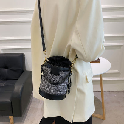 New Arrivals PU+ canvas Bucket Handbags For Women Drawstring Crossbody Bag Body Cross Purse