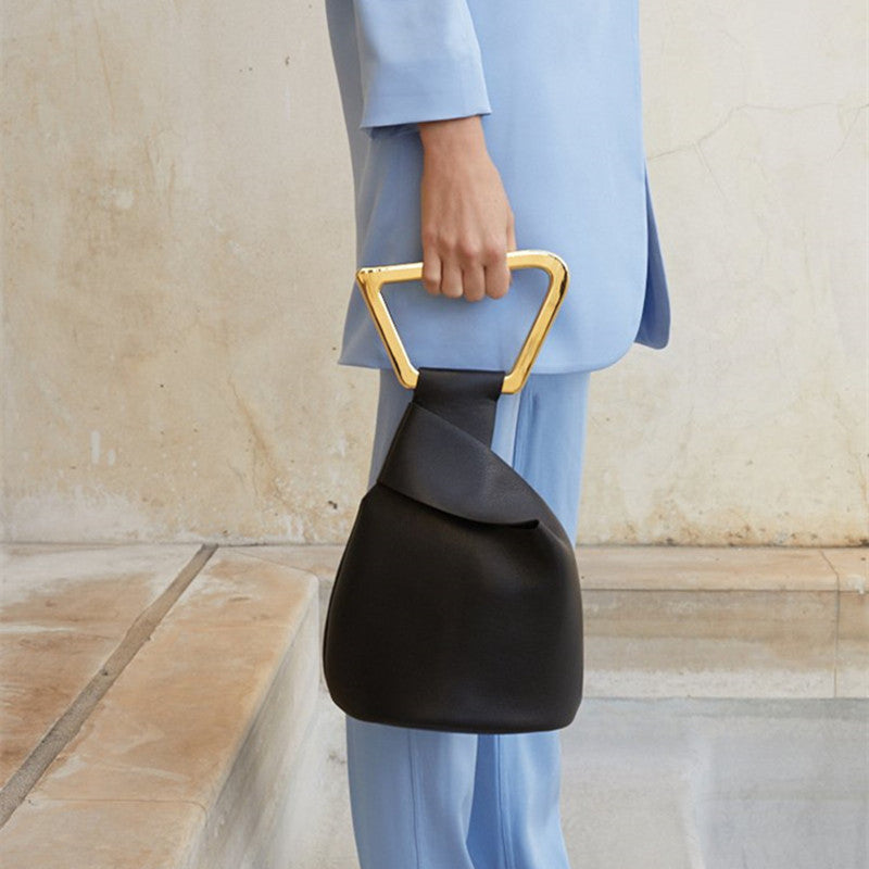 Personalized Acrylic Handle Irregular Shape Bags PU leather Solid New Bucket Handbags Purses
