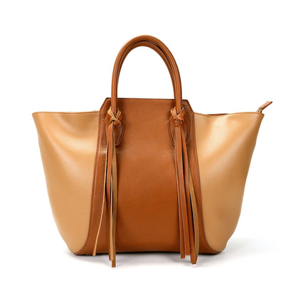 New Korean Top Grain Genuine leather Handbag  Ladies High Quality Leisure Large Tote Bag With Tassel