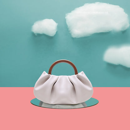 Designer Luxury Soft PU Cloud Shape Wooden Top Handle Handbag Single Chain One Shoulder Bag