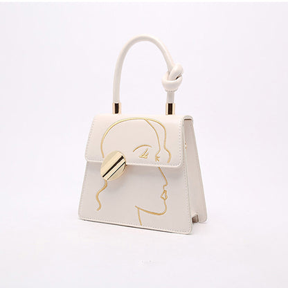 Fashion Knot Top-handle Character Printed Solid Color PU Leather Women Crossbody Handbag 2026
