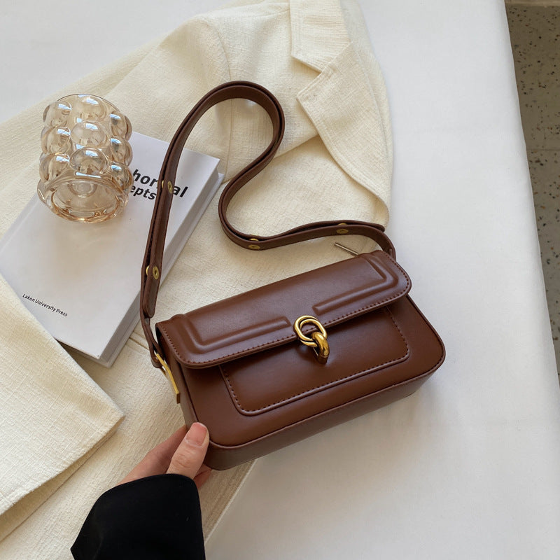 Vintage Bag 2026 New Women’s Bag Messenger Bag Trend Fashion Single Shoulder Underarm Simple Cover PU Vintage Handbags Polyester