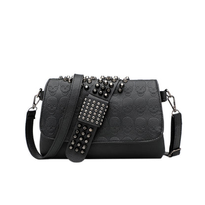 Chain women’s Bag 2026 female bag rivet black skull shoulder handbags oblique cross shoulder bag