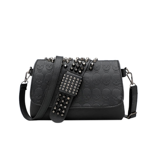 Chain women’s Bag 2026 female bag rivet black skull shoulder handbags oblique cross shoulder bag