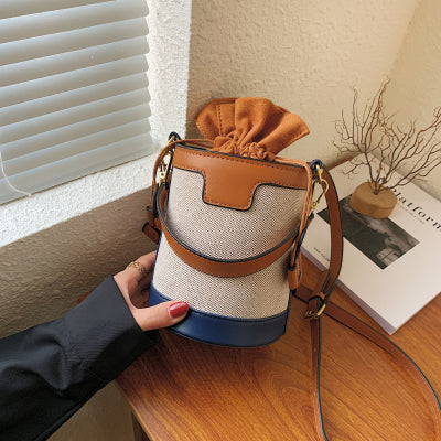 New Arrivals PU+ canvas Bucket Handbags For Women Drawstring Crossbody Bag Body Cross Purse