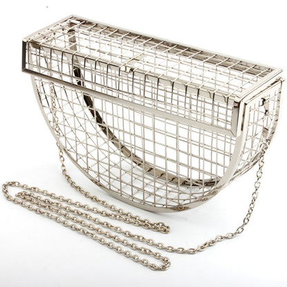 2026 Hollow Out Women Shoulder Bag Luxury Crossbody Evening Bag Metal Cage Half Moon Wedding Party Handbag Clutch