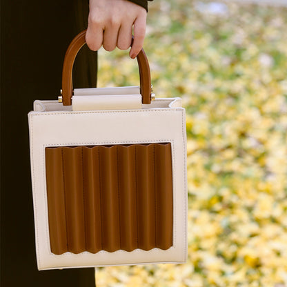 New style bag pleated wooden handle handbag female small square bag portable messenger bag