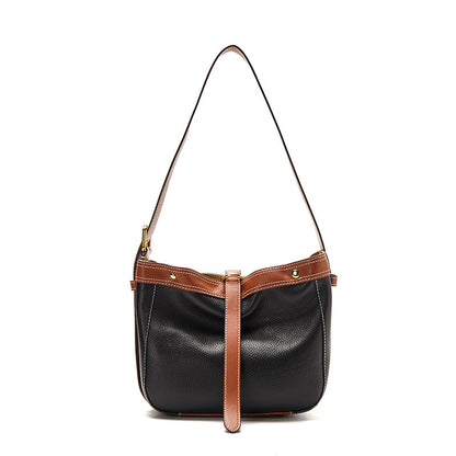 Hand-held top grain bucket bag female color matching high-end shoulder bag niche messenger bag tide